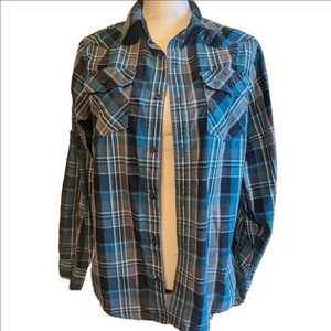 Helix plaid long sleeve green and black